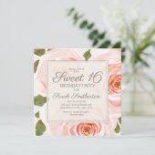 Invitation Filles de 16 ans Fleuris Rose Blush (Debout devant)