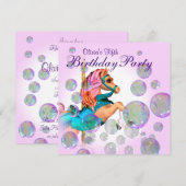 Invitation Filles de carrousel à bulles roses Fête d'annivers (Devant / Derrière)