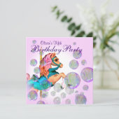 Invitation Filles de carrousel à bulles roses Fête d'annivers (Debout devant)