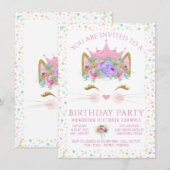 Invitation Filles de confettis de chat Kitty pour fête d'anni (Devant / Derrière)