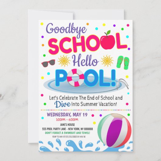 Invitation Filles de Fête au Piscine Adieu École B (Devant)