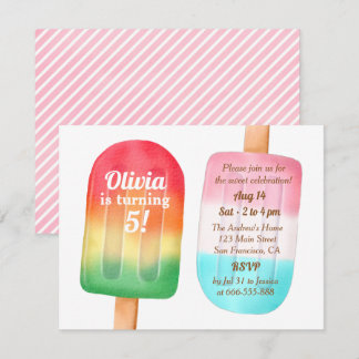 Invitation Filles de fête d'anniversaire de glace à l'aquarel
