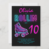 Invitation Filles de fête de roller skating néon glow anniver (Devant)
