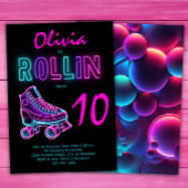 Invitation Filles de fête de roller skating néon glow anniver