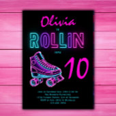 Invitation Filles de fête de roller skating néon glow anniver