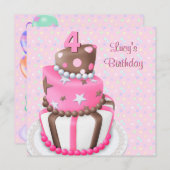 Invitation Filles de gâteaux Brown roses 4e fête d'anniversai (Devant / Derrière)