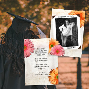 Invitation Filles de Gerbera Daisy Photo de remise de diplôme