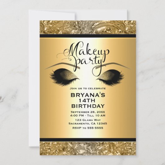 Invitation Filles de Glamour d'Or Maquillage Cils Soirée (Devant)