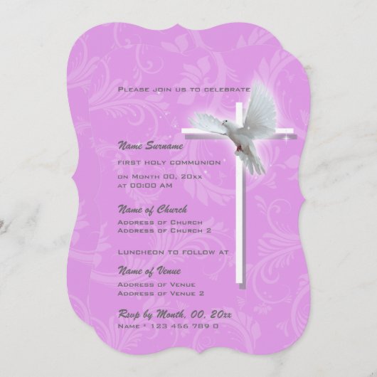 Invitation Filles de la colombe de confirmation de la communi (Devant / Derrière)
