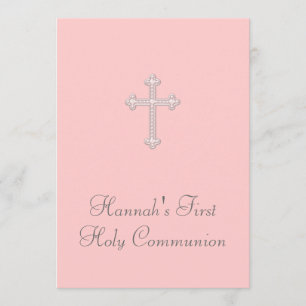Invitation Filles de la Croix Rose Première Communion
