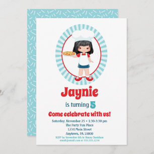 Invitation Filles de la fête de la pizza noire Haired