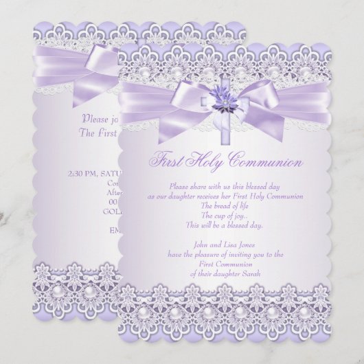 Invitation Filles de la Première Sainte Communion Croix Lavan (Devant / Derrière)