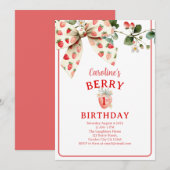 Invitation Filles de l'arc de fraise Premier Anniversaire (Devant / Derrière)