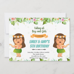 Invitation Filles de luau ou anniversaire commun de jumelles