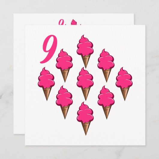 Invitation Filles de neuf ans Anniversaire Crèmes glacées ros (Devant / Derrière)
