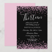 Invitation Filles de Parties scintillant rose noire 13e fête  (Devant / Derrière)