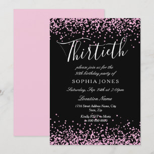 Invitation Filles de Parties scintillant rose noire 30ème ann