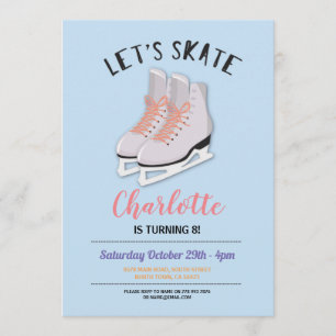 Invitation Filles de patinage Blue Ice-Patinage fête d'annive