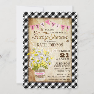 Invitation Filles de pays En vichy Vérifier Baby shower fille