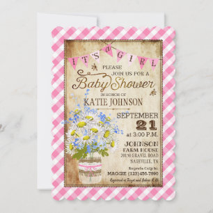 Invitation Filles de pays En vichy Vérifier Baby shower fille