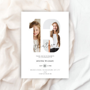 Invitation Filles de photo blanche personnalisée pour 13ème a