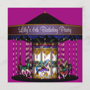 Invitation Filles de poneys de carrousel 6ème anniversaire