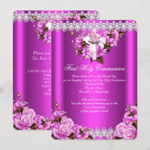 Invitation Filles de première communion en dentelle de perle