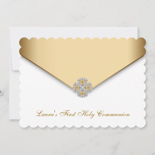 Invitation Filles de première communion or et blanc (Devant)