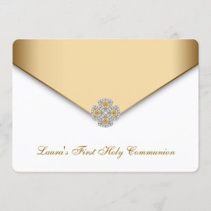 Invitation Filles de première communion or et blanc