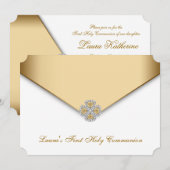 Invitation Filles de première communion or et blanc (Devant / Derrière)