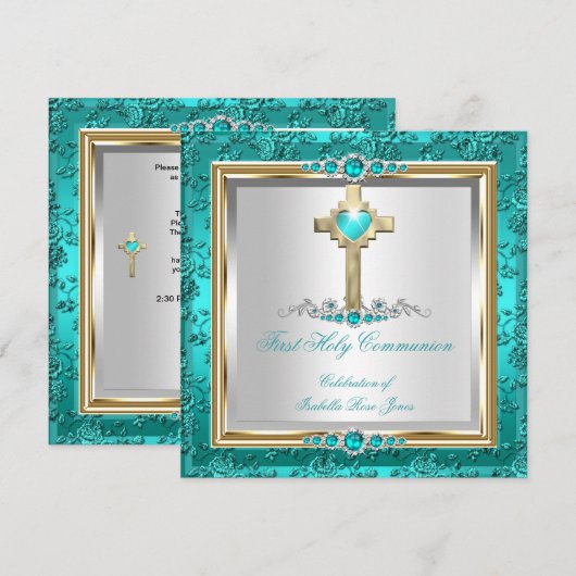 Invitation Filles de première communion perle de jade sarcell (Devant / Derrière)