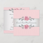 Invitation Filles de rose rose Première communion (Devant / Derrière)