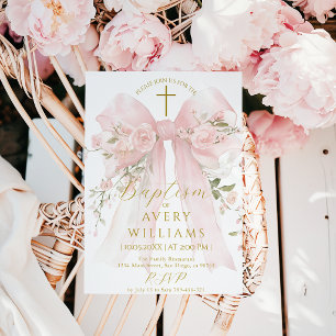 Invitation Filles de ruban floral Baptême Elégant Fleur Numér