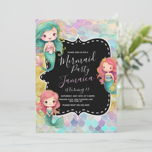 Invitation Filles de sirène fête d'anniversaire Parties scint (Debout devant)