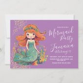 Invitation Filles de sirène fête d'anniversaire violet (Devant)