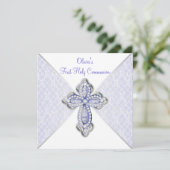 Invitation Filles dentelle violette première communion (Debout devant)