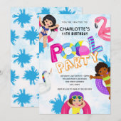 Invitation Filles d'été 11e fête de la piscine d'anniversaire (Devant / Derrière)
