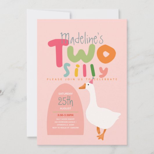 Invitation Filles deux oies sottes rose premier anniversaire (Devant)