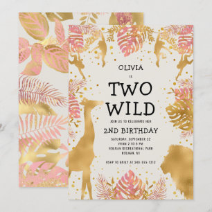 Invitation Filles Deux Sauvages 2e Anniversaire Rose Pâle Saf