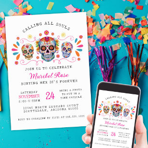 Invitation Filles Dia de los Muertos Crâne fête d'anniversair