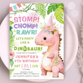 Invitation Filles Dinosaur 5e anniversaire fête mignonne Pink