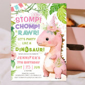 Invitation Filles Dinosaur 7e fête d'anniversaire mignonne Pi