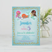 Invitation Filles d'invitation à l'anniversaire d'une sirène  (Debout devant)