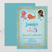 Invitation Filles d'invitation à l'anniversaire d'une sirène  (Devant / Derrière)