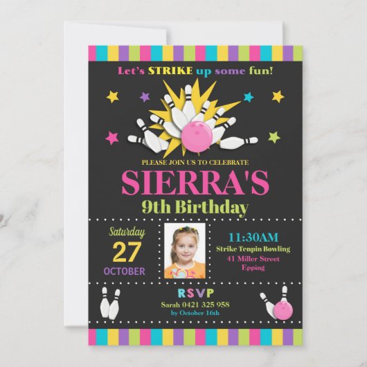 Invitation Filles d'invitations de fête d'anniversaire de (Devant)