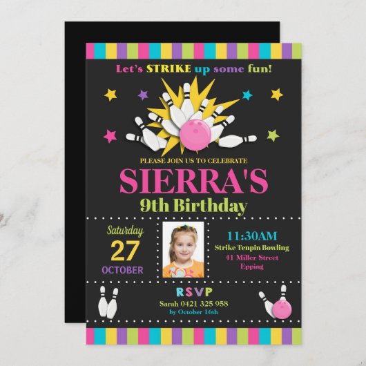 Invitation Filles d'invitations de fête d'anniversaire de (Devant / Derrière)