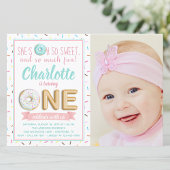 Invitation Filles Donut Foil Balloon Photo Premier anniversai