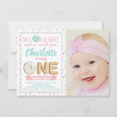 Invitation Filles Donut Foil Balloon Photo Premier anniversai (Devant)