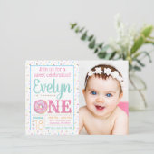 Invitation Filles Donut Photo 1er Anniversaire (Debout devant)