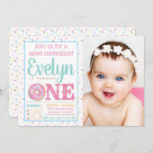 Invitation Filles Donut Photo Première fête d'anniversaire (Devant / Derrière)